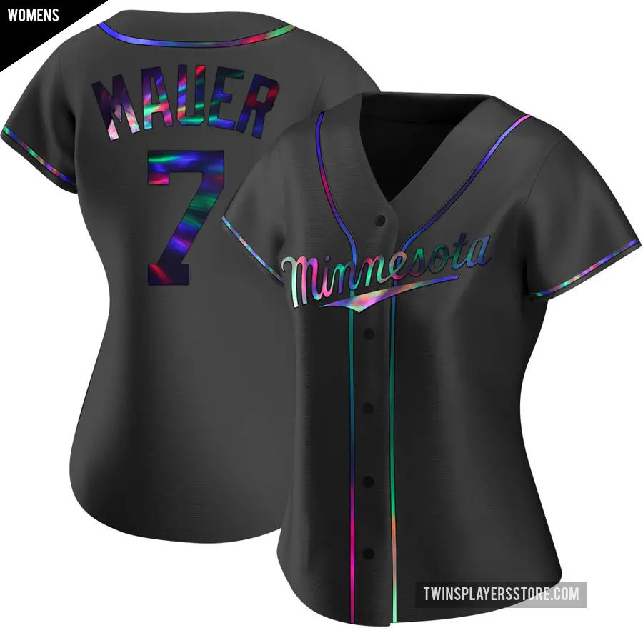 Women's Minnesota Twins ＃7 Joe Mauer Replica Black Holographic Alternate Jersey