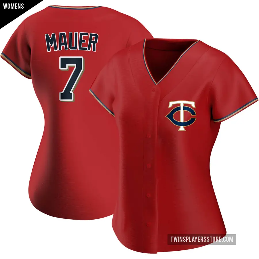 Women's Minnesota Twins ＃7 Joe Mauer Replica Red Alternate Jersey