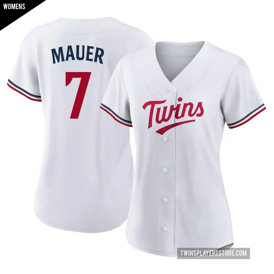 Women's Minnesota Twins ＃7 Joe Mauer Replica White Home Jersey