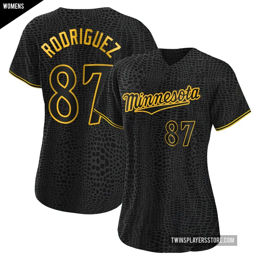 Women's Minnesota Twins ＃87 Emmanuel Rodriguez Authentic Black Snake Skin City Jersey