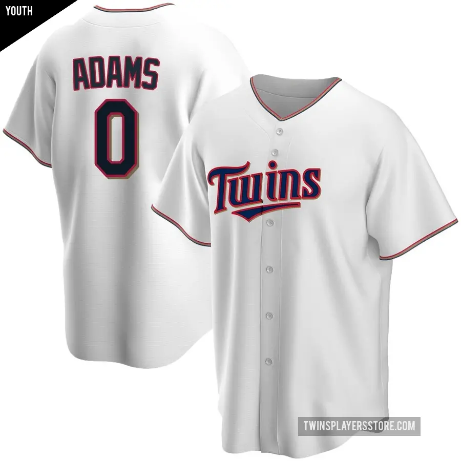 Youth Minnesota Twins ＃0 Travis Adams Replica White Home Jersey