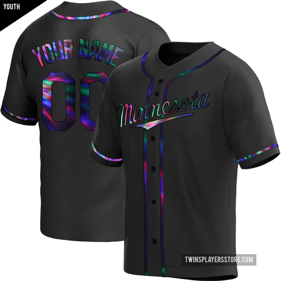 Youth Minnesota Twins ＃00 Custom Replica Black Holographic Alternate Jersey