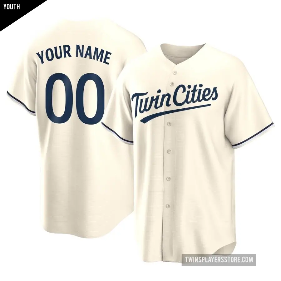 Youth Minnesota Twins ＃00 Custom Replica Cream Alternate Jersey