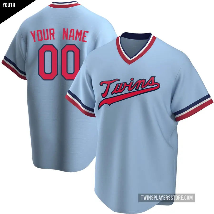 Youth Minnesota Twins ＃00 Custom Replica Light Blue Road Cooperstown Collection Jersey