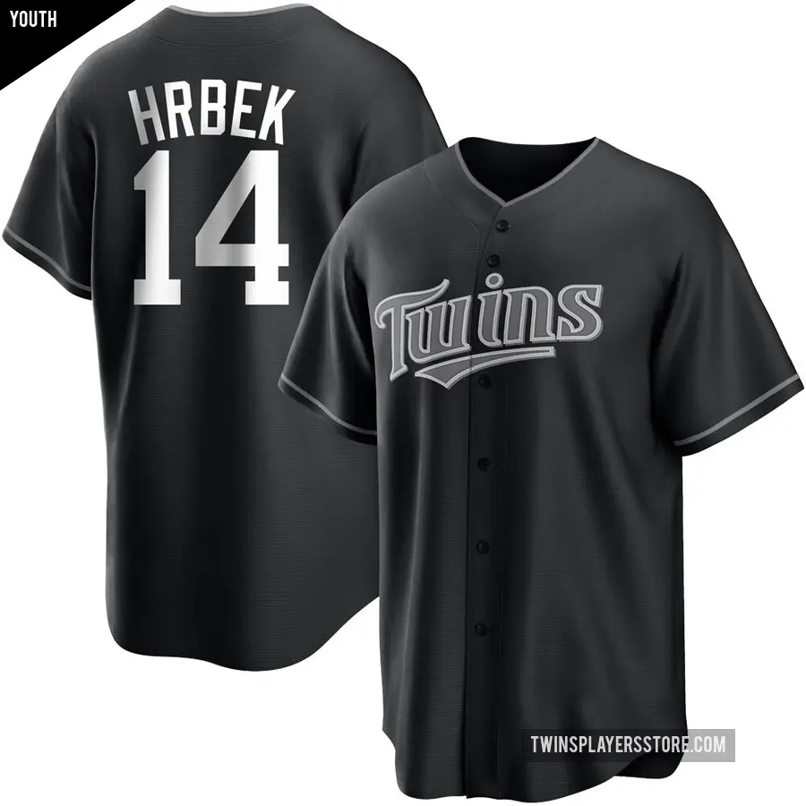 Youth Minnesota Twins ＃14 Kent Hrbek Replica Black/White Jersey