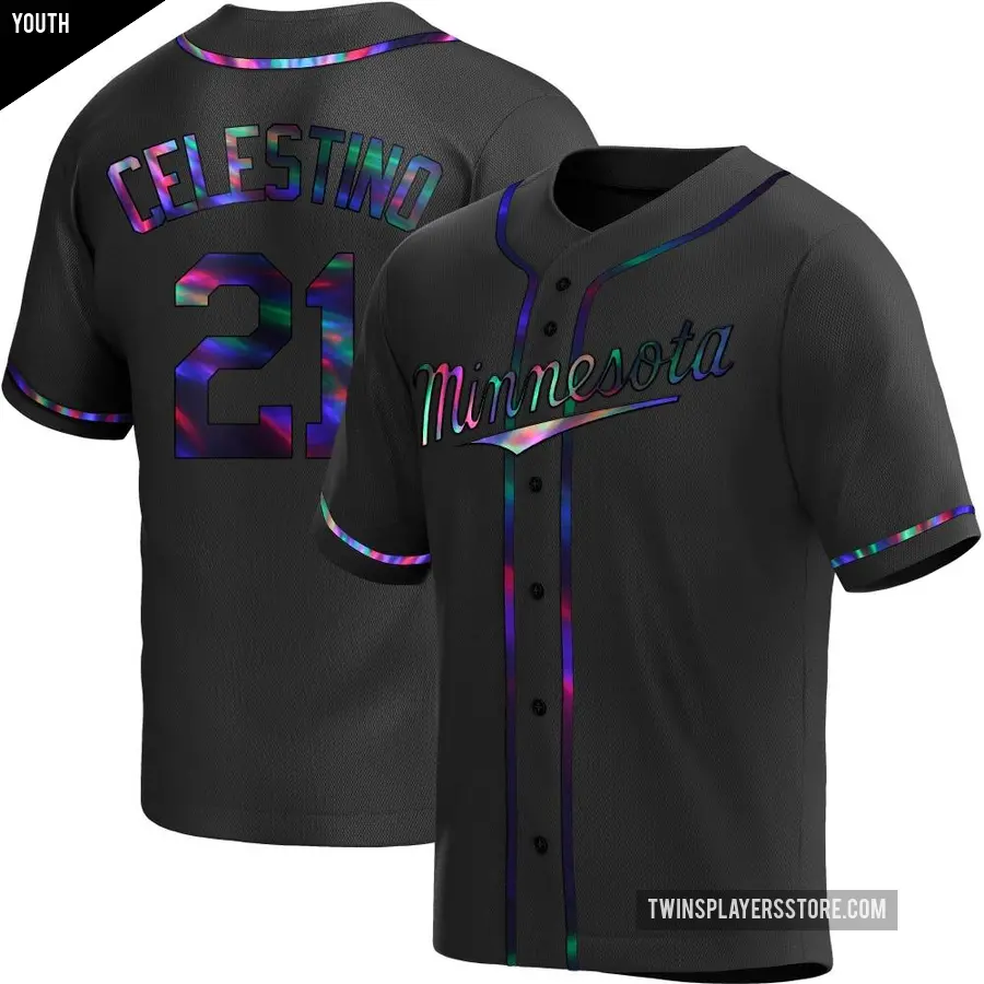 Youth Minnesota Twins ＃21 Gilberto Celestino Replica Black Holographic Alternate Jersey