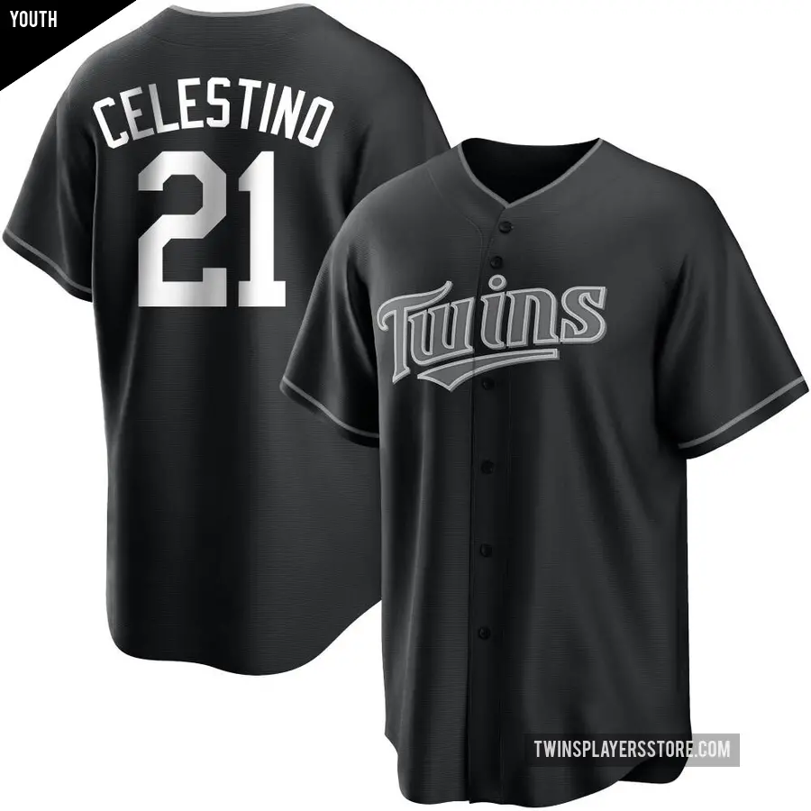 Youth Minnesota Twins ＃21 Gilberto Celestino Replica Black/White Jersey