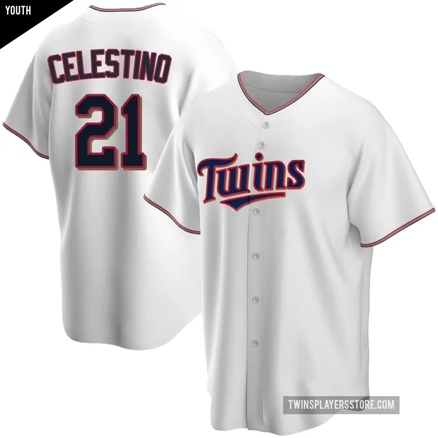 Youth Minnesota Twins ＃21 Gilberto Celestino Replica White Home Jersey