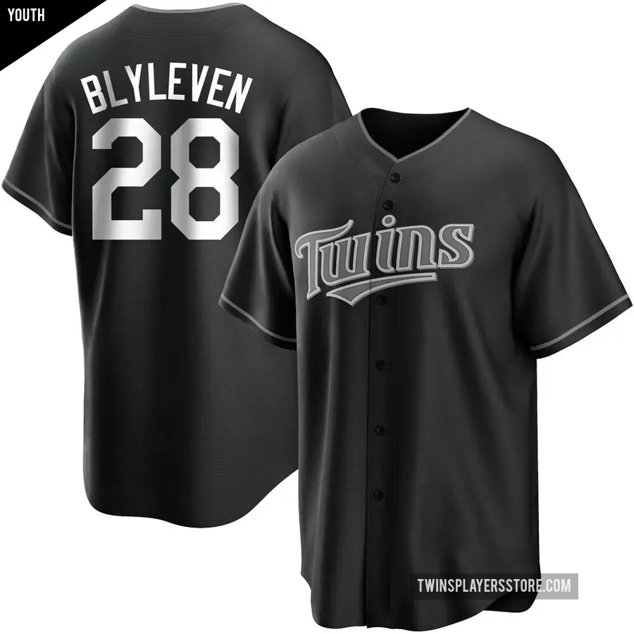 Youth Minnesota Twins ＃28 Bert Blyleven Replica Black/White Jersey