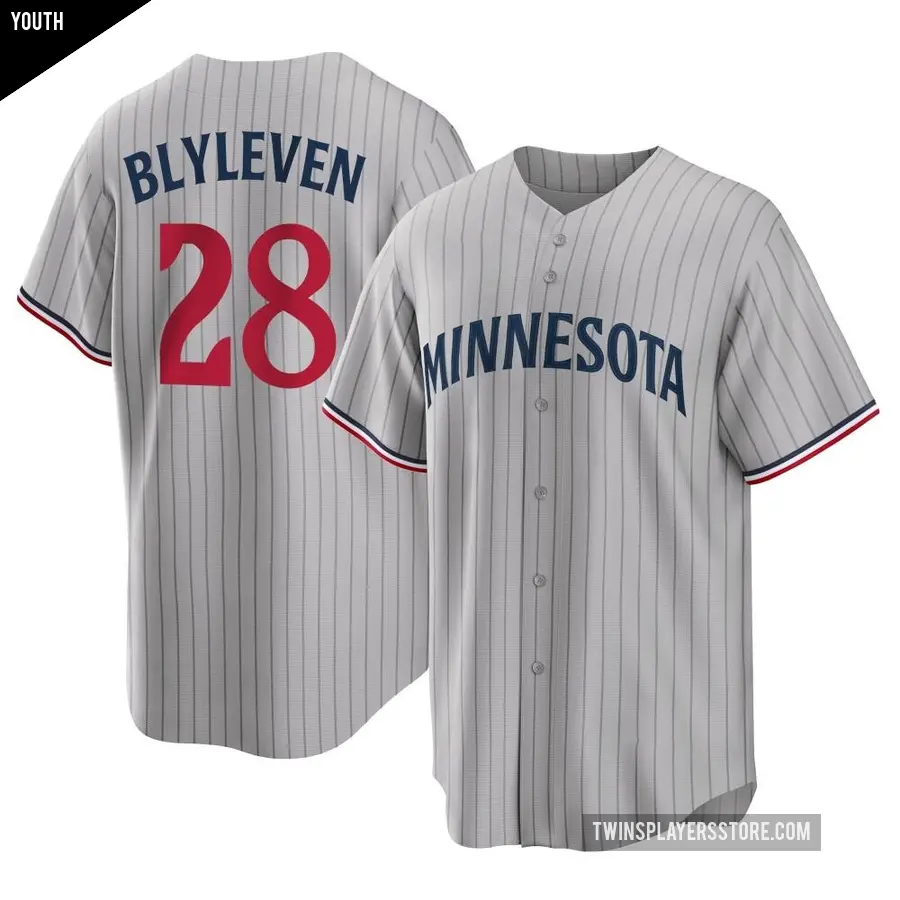 Youth Minnesota Twins ＃28 Bert Blyleven Replica Gray Road Jersey