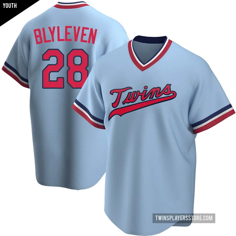 Youth Minnesota Twins ＃28 Bert Blyleven Replica Light Blue Road Cooperstown Collection Jersey