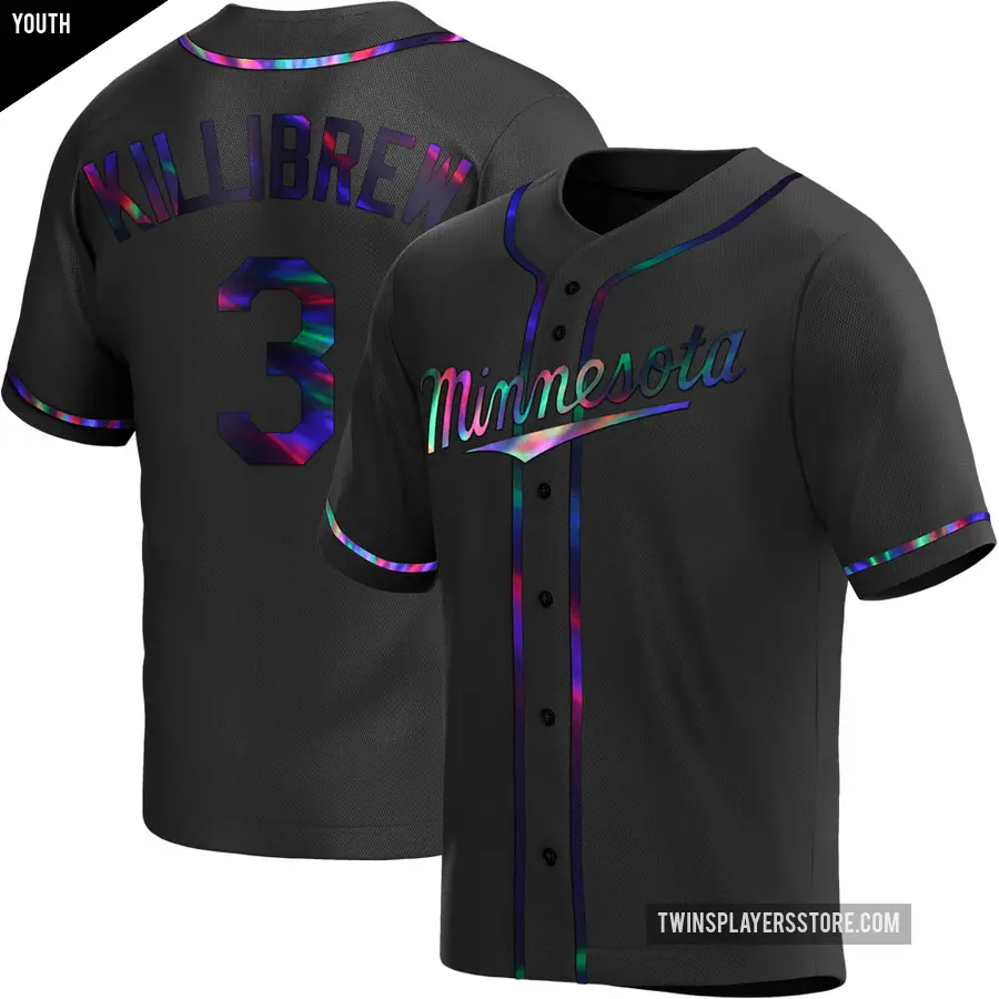 Youth Minnesota Twins ＃3 Harmon Killibrew Replica Black Holographic Alternate Jersey