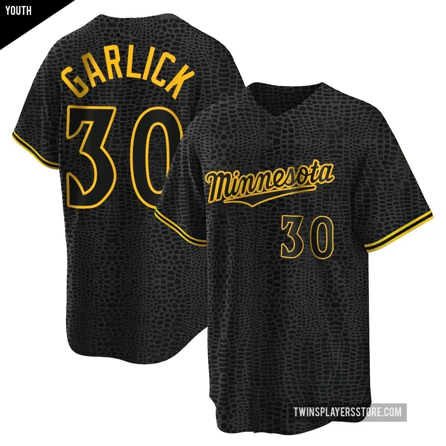 Youth Minnesota Twins ＃30 Kyle Garlick Replica Black Snake Skin City Jersey