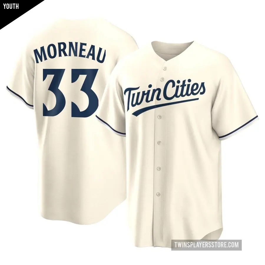 Youth Minnesota Twins ＃33 Justin Morneau Replica Cream Alternate Jersey