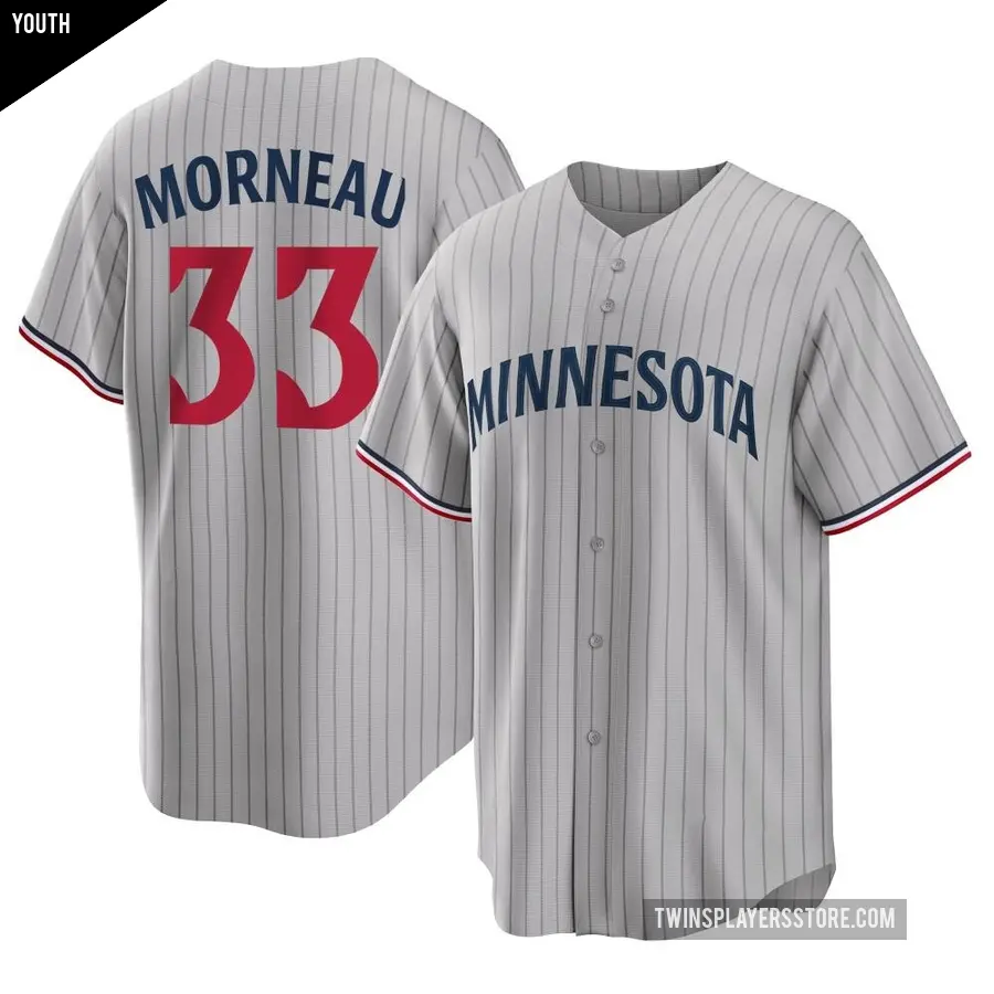 Youth Minnesota Twins ＃33 Justin Morneau Replica Gray Road Jersey