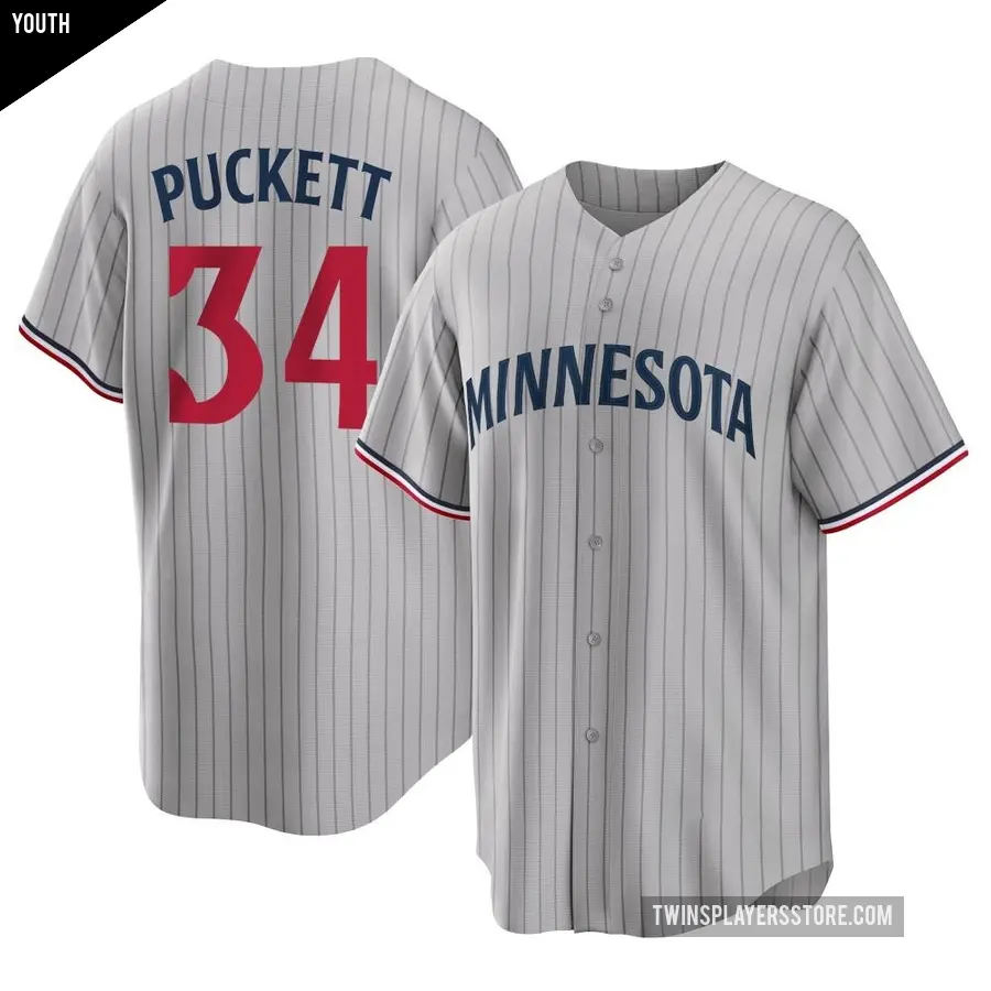 Youth Minnesota Twins ＃34 Kirby Puckett Replica Gray Road Jersey