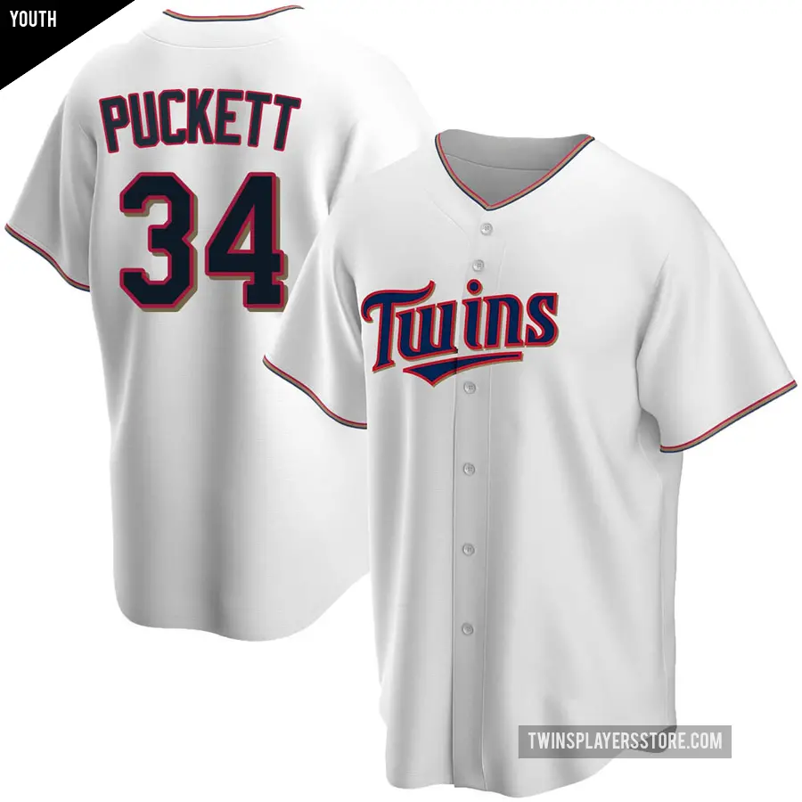 Youth Minnesota Twins ＃34 Kirby Puckett Replica White Home Jersey