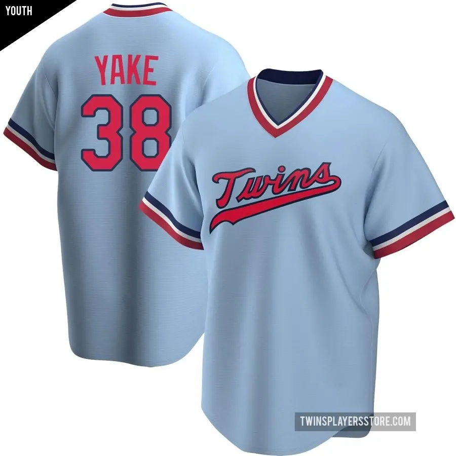 Youth Minnesota Twins ＃38 Ernie Yake Replica Light Blue Road Cooperstown Collection Jersey