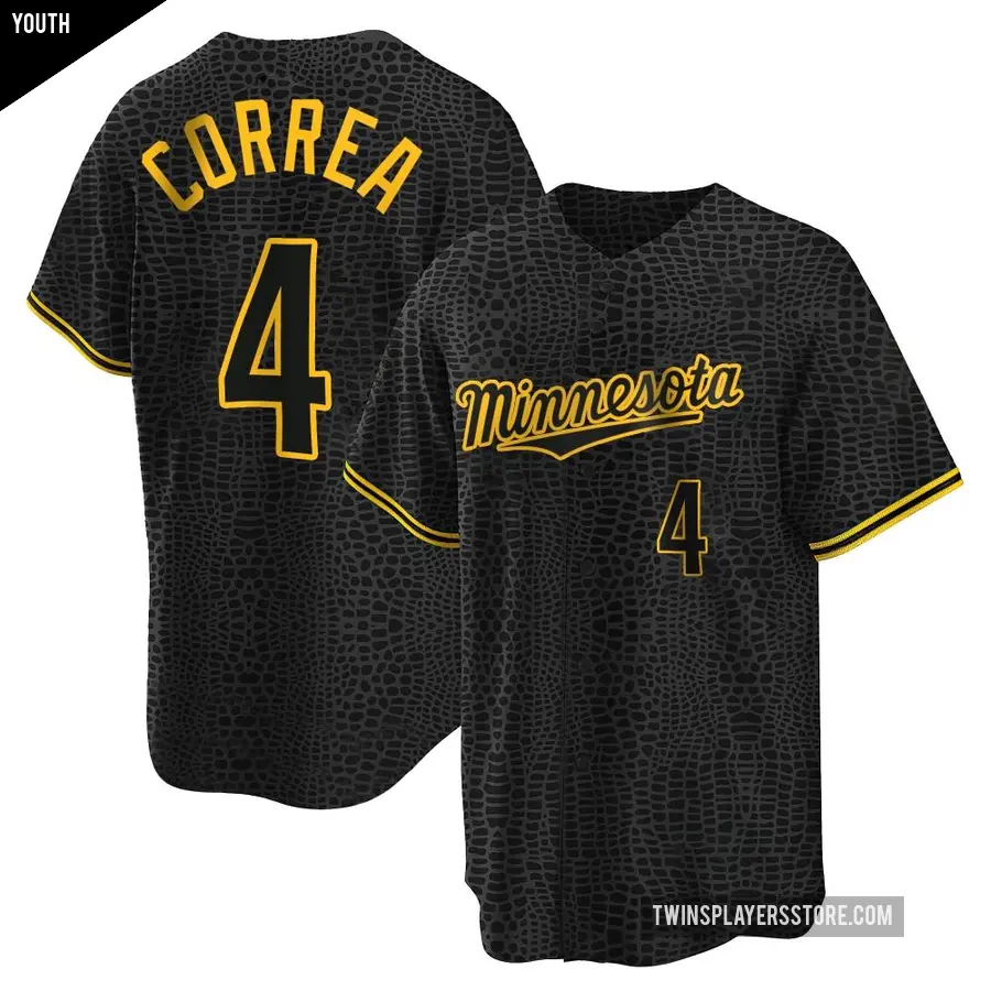 Youth Minnesota Twins ＃4 Carlos Correa Replica Black Snake Skin City Jersey