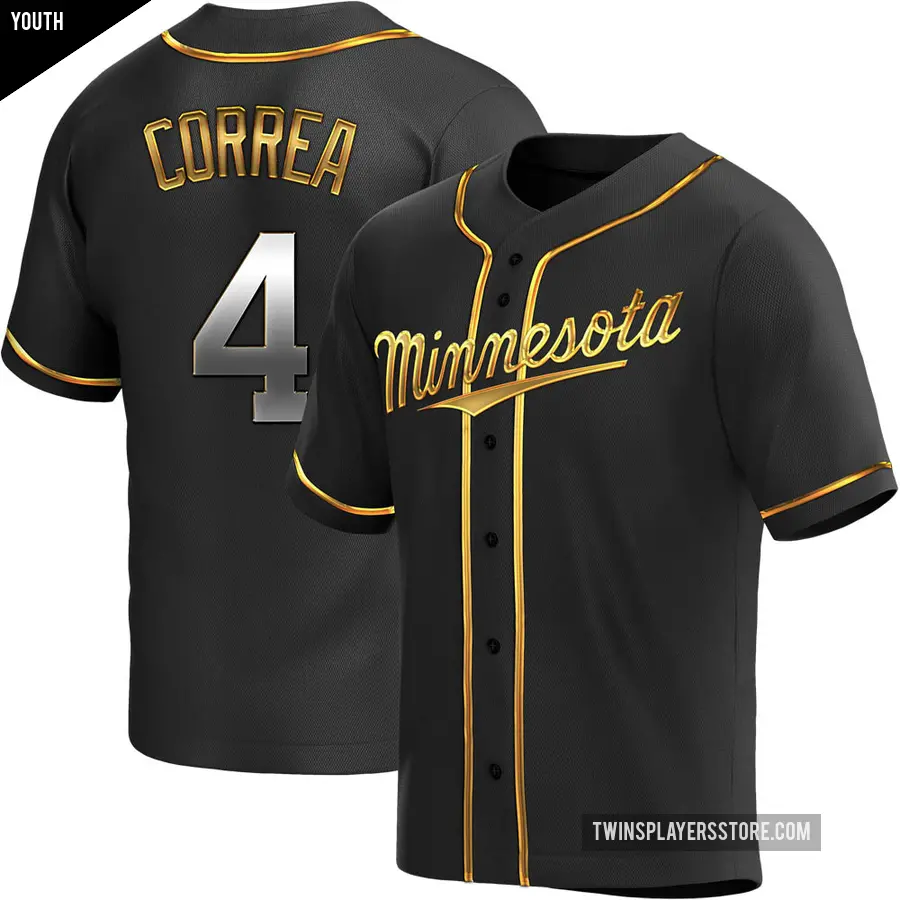 Youth Minnesota Twins ＃4 Carlos Correa Replica Gold Black en Alternate Jersey