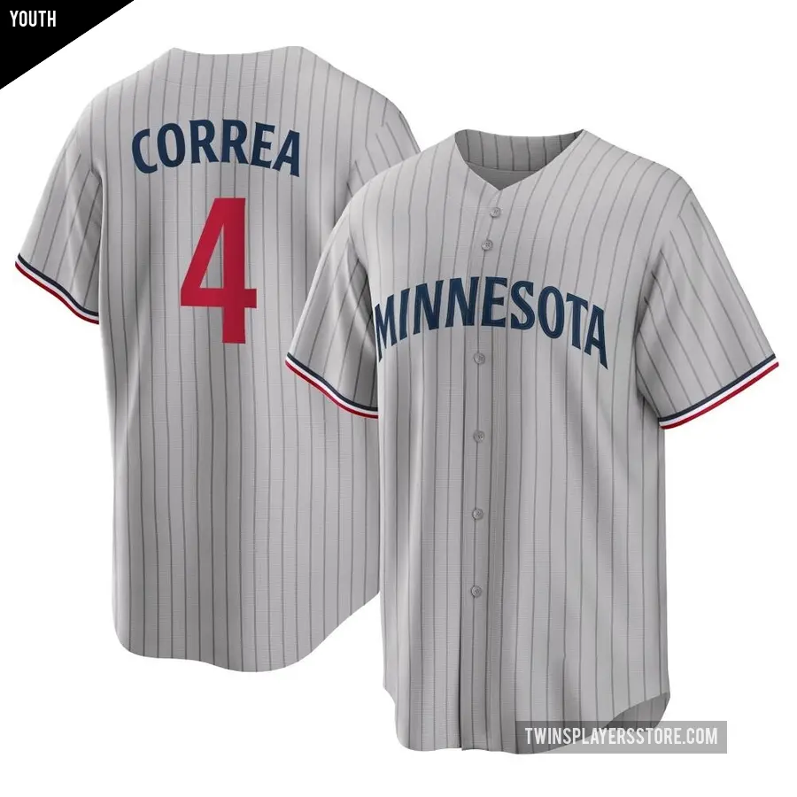 Youth Minnesota Twins ＃4 Carlos Correa Replica Gray Road Jersey