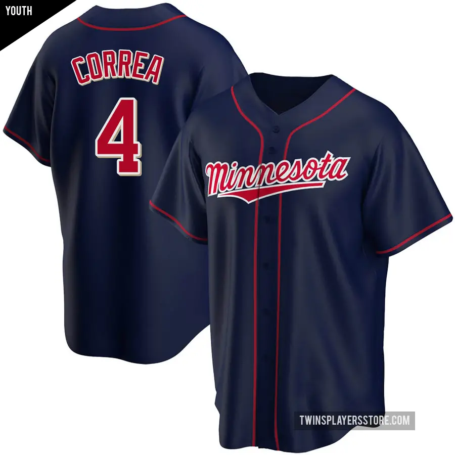 Youth Minnesota Twins ＃4 Carlos Correa Replica Navy Alternate Team Jersey