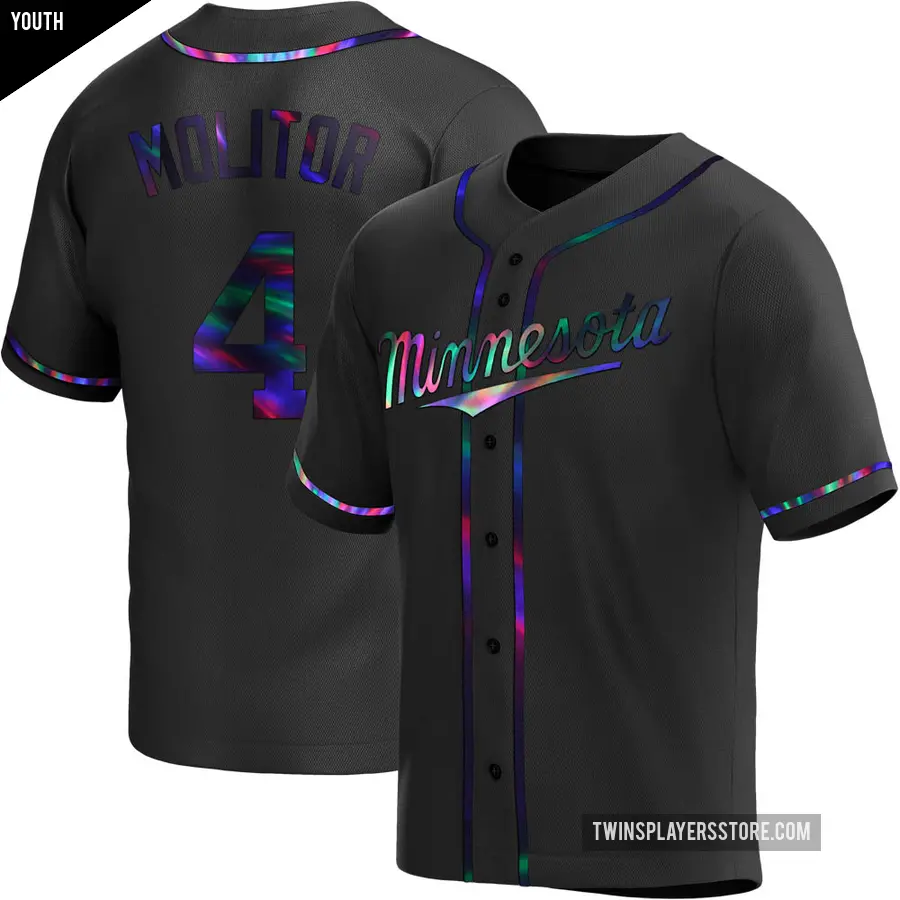 Youth Minnesota Twins ＃4 Paul Molitor Replica Black Holographic Alternate Jersey