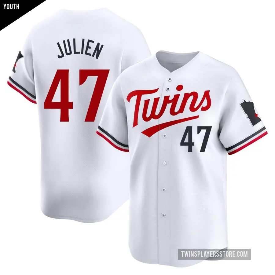 Youth Minnesota Twins ＃47 Edouard Julien Limited White Home Jersey