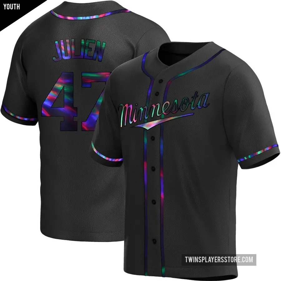 Youth Minnesota Twins ＃47 Edouard Julien Replica Black Holographic Alternate Jersey