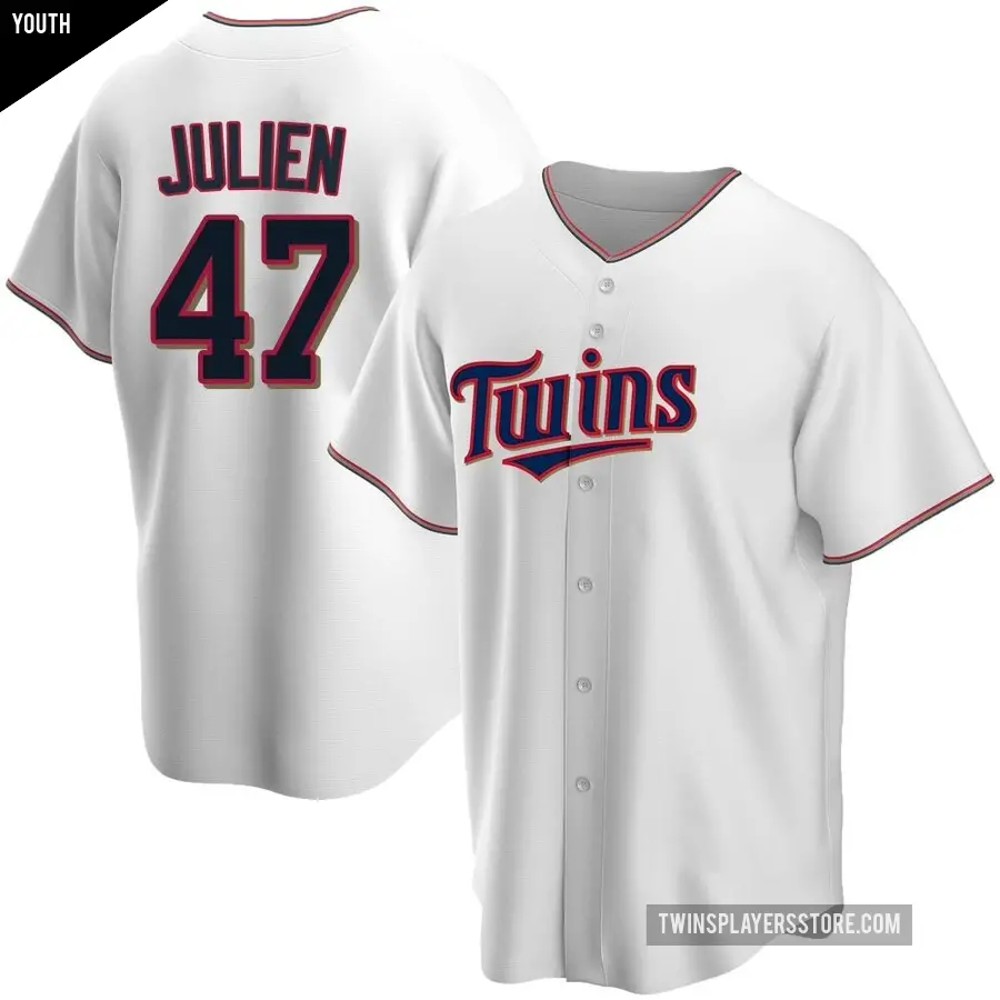 Youth Minnesota Twins ＃47 Edouard Julien Replica White Home Jersey