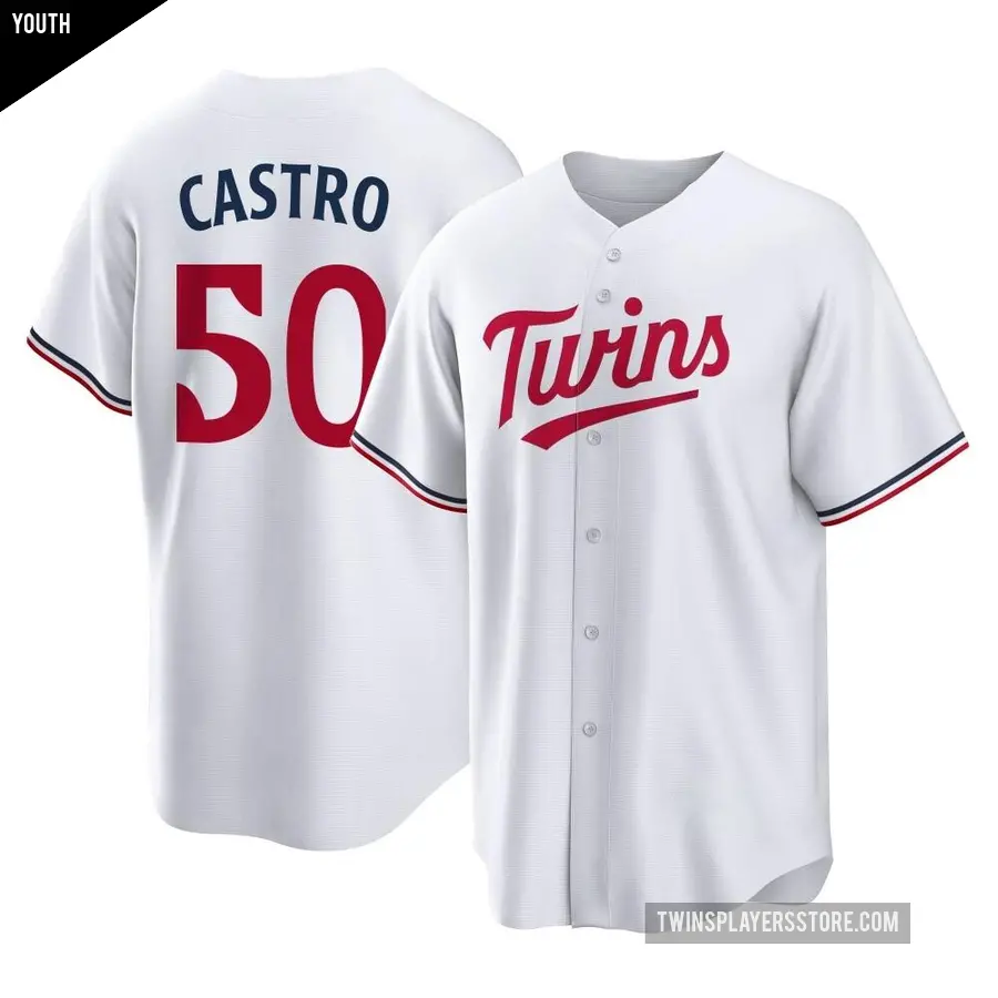 Youth Minnesota Twins ＃50 Willi Castro Replica White Home Jersey