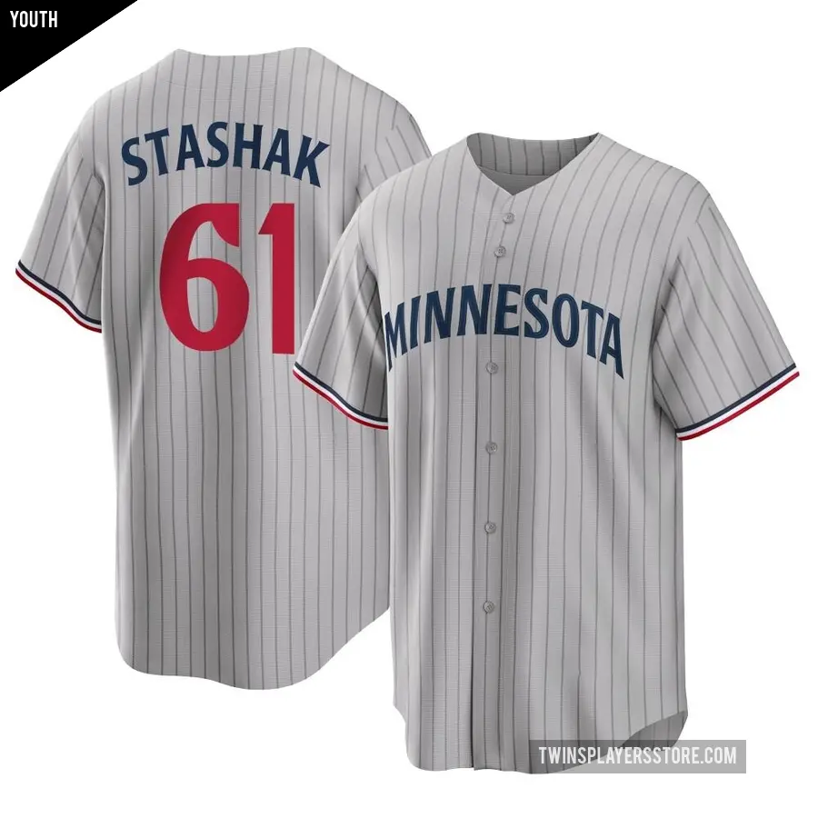 Youth Minnesota Twins ＃61 Cody Stashak Replica Gray Road Jersey