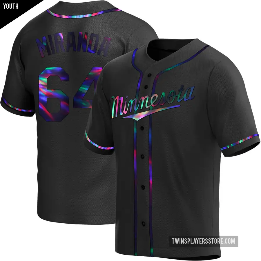 Youth Minnesota Twins ＃64 Jose Miranda Replica Black Holographic Alternate Jersey