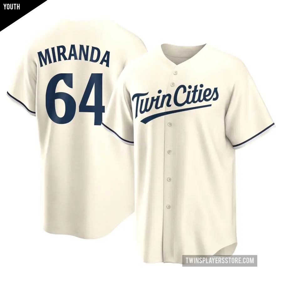 Youth Minnesota Twins ＃64 Jose Miranda Replica Cream Alternate Jersey