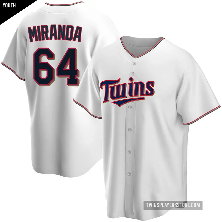 Youth Minnesota Twins ＃64 Jose Miranda Replica White Home Jersey