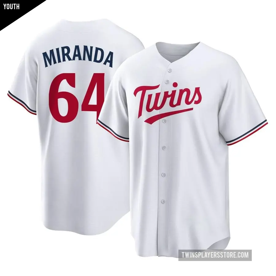 Youth Minnesota Twins ＃64 Jose Miranda Replica White Home Jersey