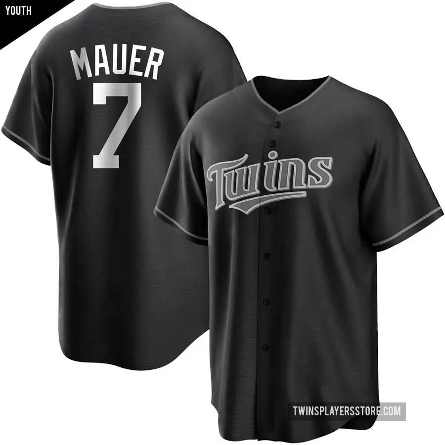 Youth Minnesota Twins ＃7 Joe Mauer Replica Black/White Jersey