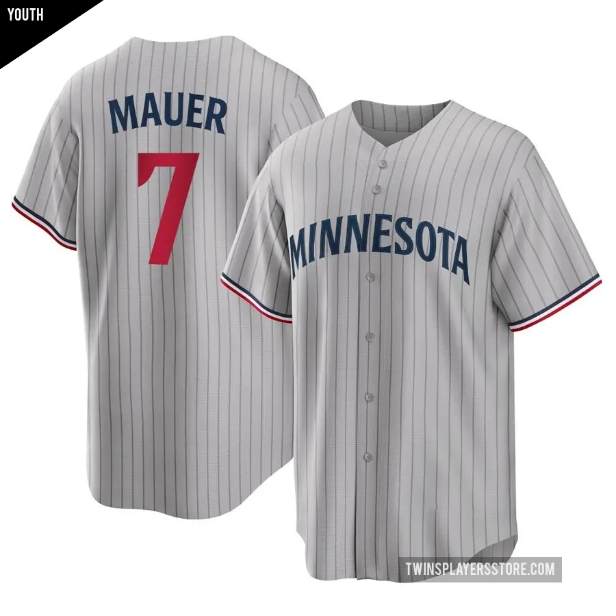 Youth Minnesota Twins ＃7 Joe Mauer Replica Gray Road Jersey