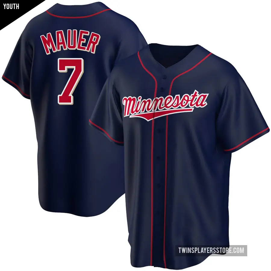 Youth Minnesota Twins ＃7 Joe Mauer Replica Navy Alternate Team Jersey