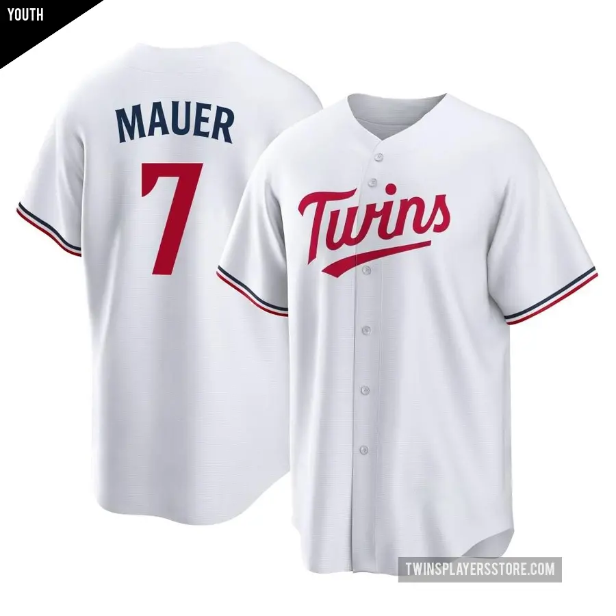 Youth Minnesota Twins ＃7 Joe Mauer Replica White Home Jersey