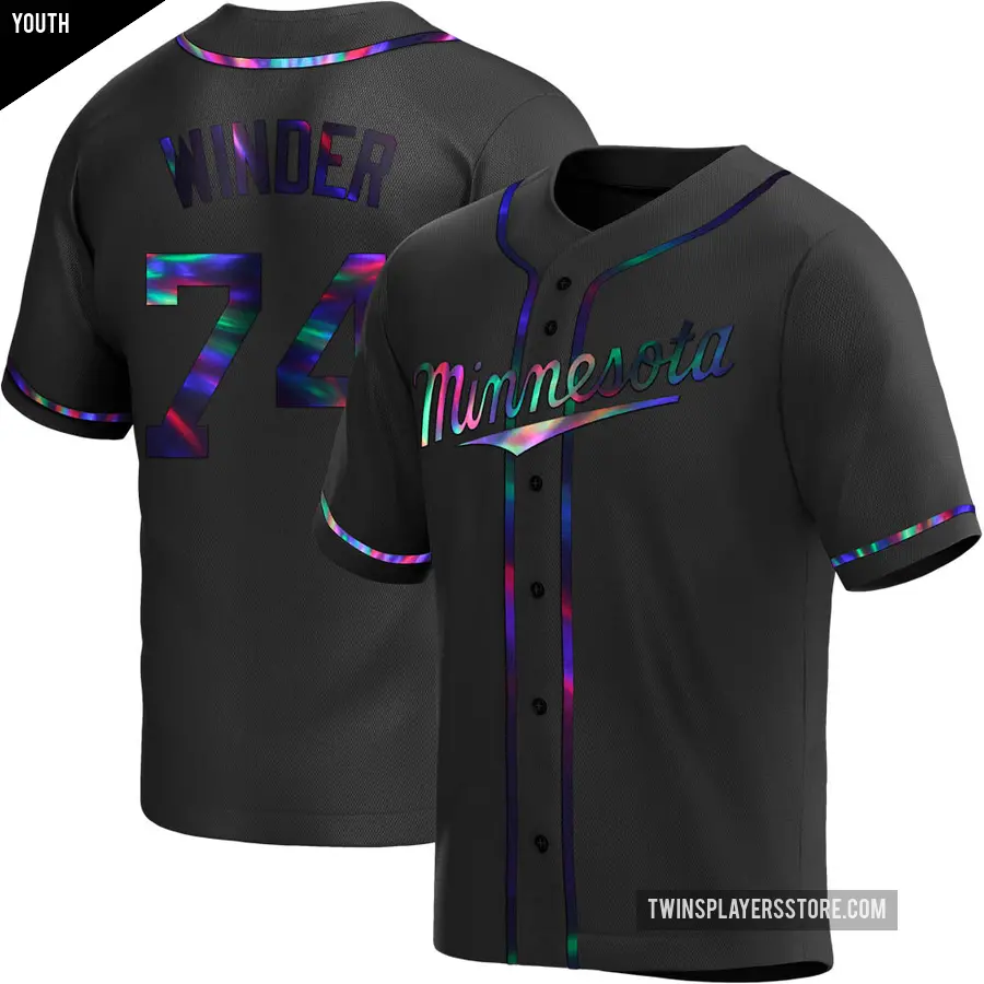 Youth Minnesota Twins ＃74 Josh Winder Replica Black Holographic Alternate Jersey