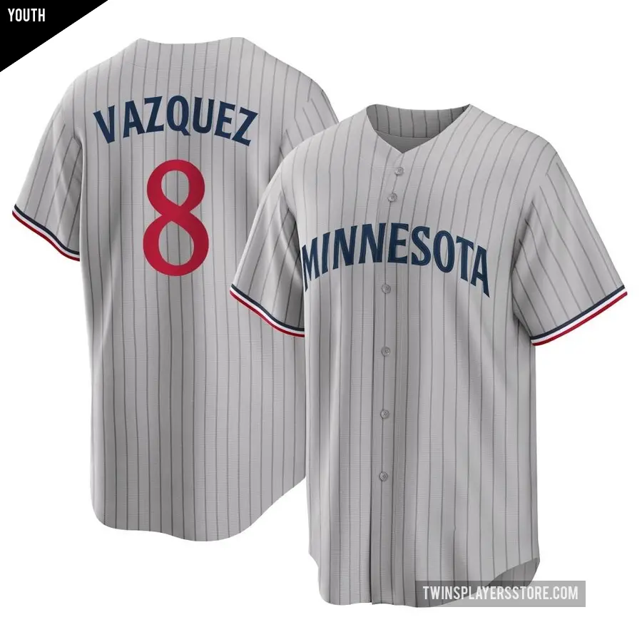 Youth Minnesota Twins ＃8 Christian Vazquez Replica Gray Road Jersey