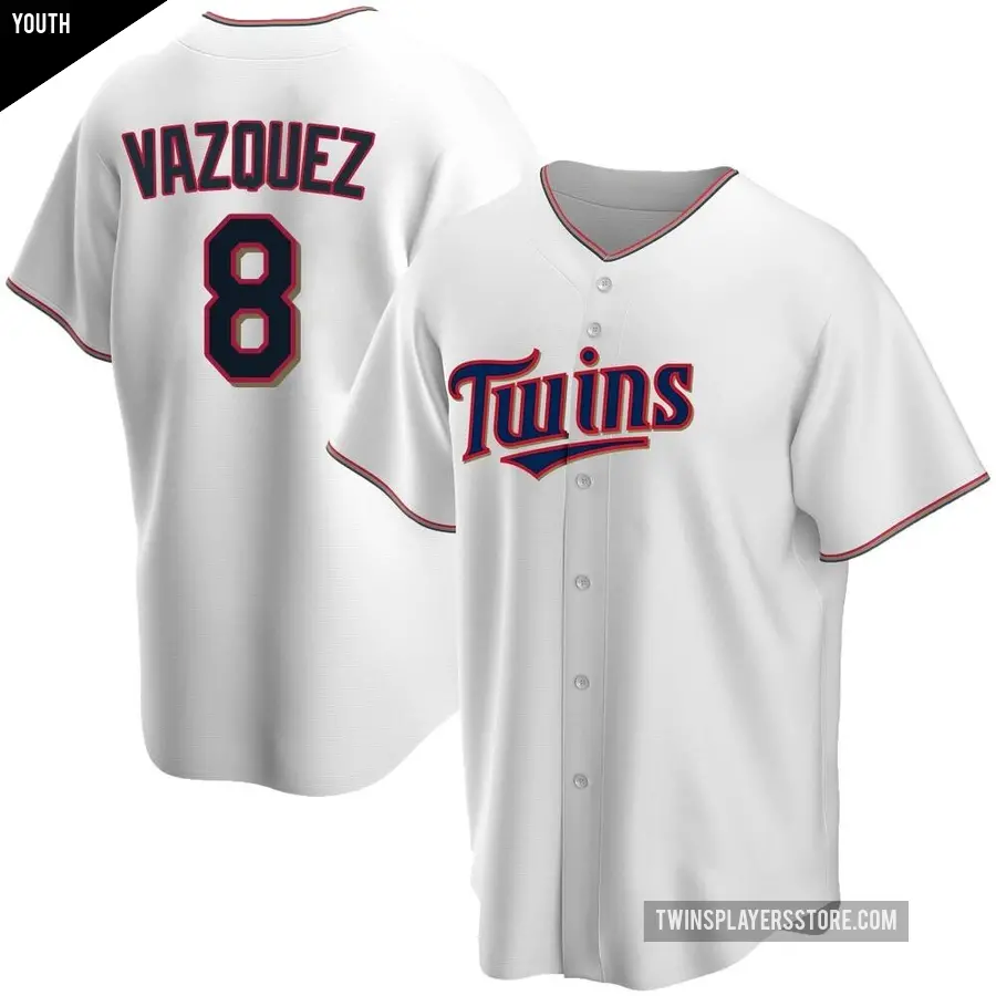 Youth Minnesota Twins ＃8 Christian Vazquez Replica White Home Jersey