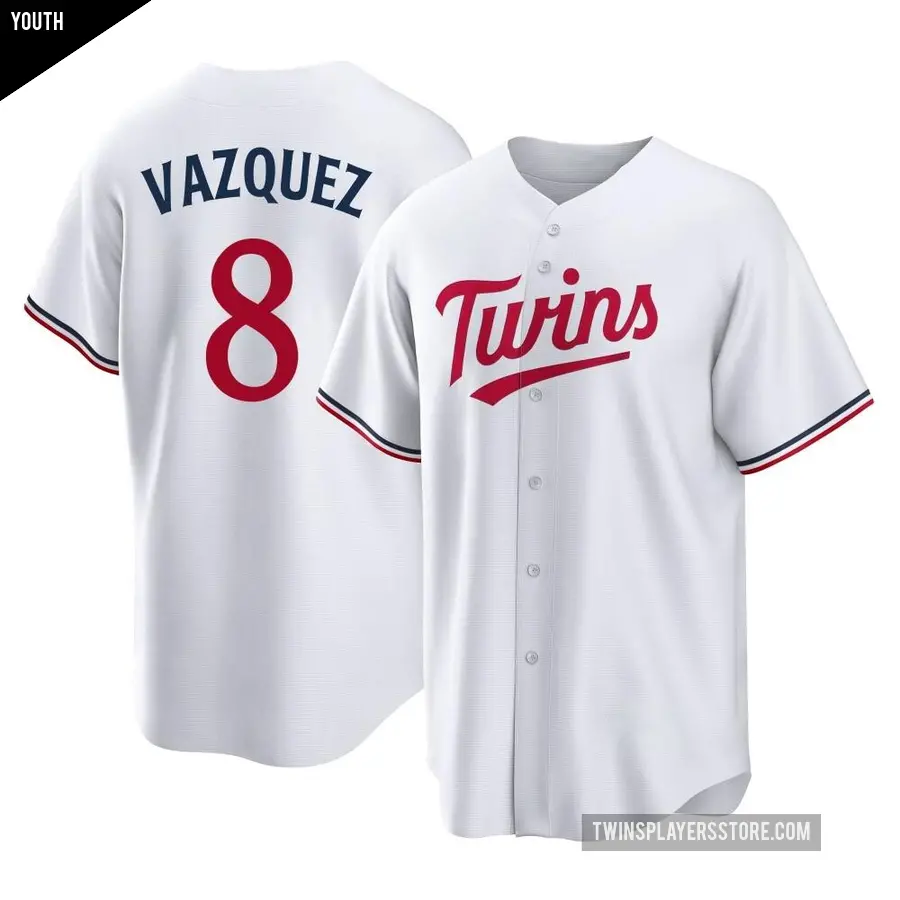 Youth Minnesota Twins ＃8 Christian Vazquez Replica White Home Jersey