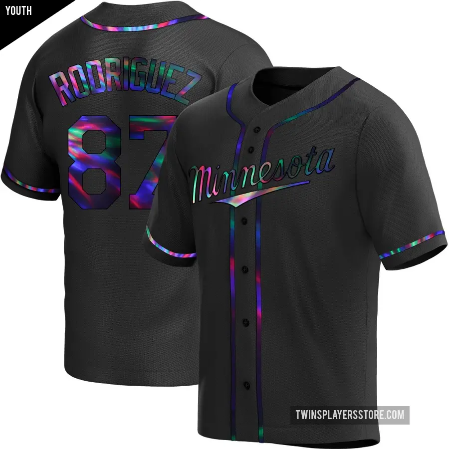 Youth Minnesota Twins ＃87 Emmanuel Rodriguez Replica Black Holographic Alternate Jersey